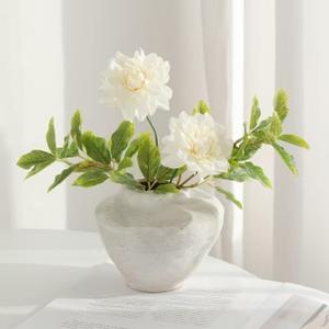 lekymo Ceramic Flower Vase with Two Bouquets of Artificial Gardenias Small Vases for Flowers White Vase for Home Living Room Dining Table Farmhouse Office Bedroom and Kitchen Shelf Decor
