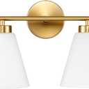 Hamilyeah Gold Bathroom Vanity Light Fixture with Frosted Glass Shade, 2 Light Vanity Lighting Fixture Over Mirror, 2 Bulb Wall Lamps for Bathroom, Restroom, Living Room (2-Light Milk Glass)