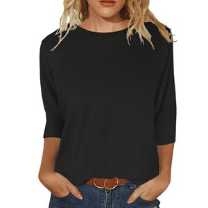 JomeDesign Womens Tops Casual 3/4 Sleeve Tshirts Round Neck Loose Fit Blouses Black L