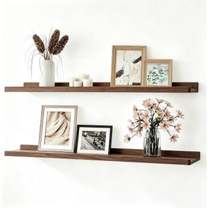 Walnut Floating Shelves for Wall Decor, 30 in Shelf with Lip, 2 Set, 29.9in