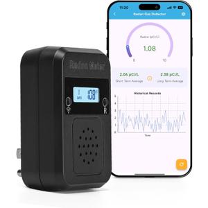 WiFi Home Radon Detector, Portable Radon Meter with Real-Time Short & Long-Term Monitoring, Socket Design and Instant Alert Notifications with App Control