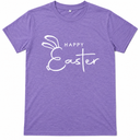 Women’s Purple Happy Easter Graphic T-Shirt, Short Sleeve Bunny Print Tee, Size Small