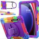 SEYMAC stock Case for Samsung Galaxy Tab S10 FE / S9 / S9 FE 5G Tablet Case Protective with Screen Protector, Pencil Holder, 360 Rotate Stand, Hand Strap, Shoulder Strap, Purple