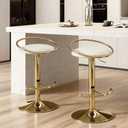 Mritwaii Bar Stools Set of 2, Adjustable Swivel Counter Height Barstools with Upholstered Seat, PU Leather Counter Stools for Bar, Kitchen Island, Dining Room, Gold
