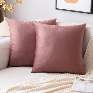 EMEMA Pack of 2 Velvet Throw Pillow Covers Decorative Square Pillowcase Soft Solid Cushion Case for Sofa Bedroom Chair Car 18x18 Inch Dusty Rose