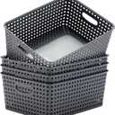 Eslite Plastic Storage Baskets for Organizing,11"X8.5"X4.7",Pack of 4 (Grey)