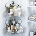 No-Drill Bathroom Suction Storage Box, Large Capacity Strong Load-Bearing Suction Cup Storage Rack with Drain Holes, Removable Corner Shower Caddy Hanging Wall Mount Kitchen Organizer (2)