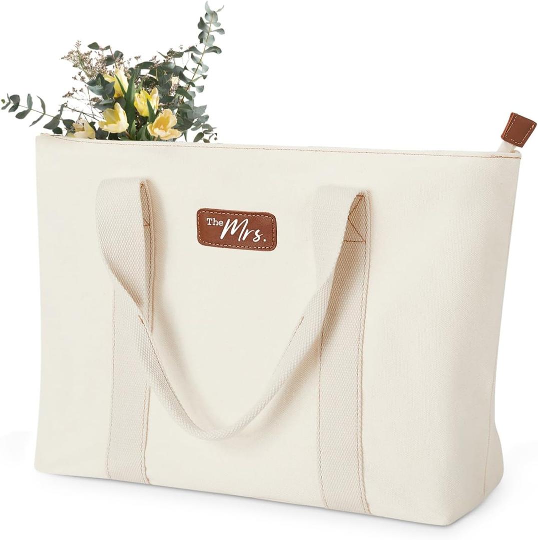 AW BRIDAL Monogram Canvas Tote Bag for Chrismas, Bridal Shower, Retirement, Birthday Gifts for Women Mom Wife Sister Friends (Large)