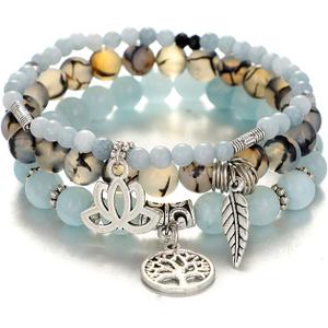 UEUC Tree of Life Yoga Healing Stone Bracelets,Multilayer Lotus Chakra Stone Reiki Bracelet Sets,Anxiety Crystal Natural Stone,for Women Stress Relief