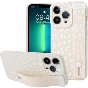 OOK Compatible with iPhone 13 Pro Max Leopard Print Case with Wrist Strap, White Leopard 6.7inch Cover Cheetah Print with Camera Protection for Women Girls, White Leopard
