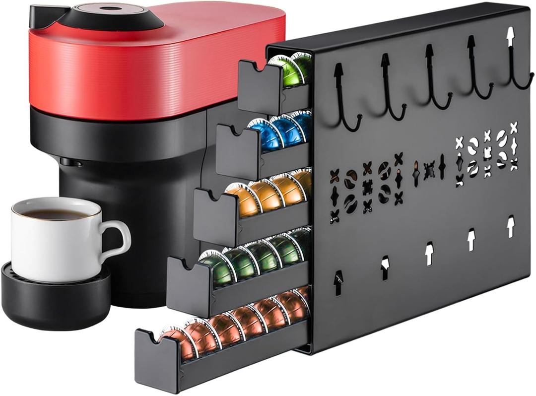 ZCDCP for Nespresso Coffee Pod Holder, Vertuo Pod Holder Drawer Wall Mounted Coffee Pod Organiser (Left (50Pods Capacity))