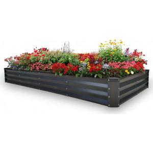 GrowHaus 8x4x1FT Galvanized Raised Garden Bed, Planter Boxes Outdoor Large Metal Garden Beds for Planting Vegetables Flowers Herbs Rectangle Dark Gray