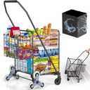 [Upgrade] Shopping Cart for Groceries, 280 LBS Large Grocery Cart with Waterproof Liner, 360 Rolling Swivel Wheels, Heavy Duty Utility Cart Folding Shopping Carts for Laundry Luggage Gift
