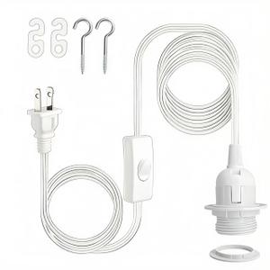 20FT Hanging Lantern Extension Cord, Pendant Light Cable with On/Off Switch - E26/E27 Pendant Light Socket, White DIY Lamp Socket for Chandeliers & Ceiling Lights -1 Pack