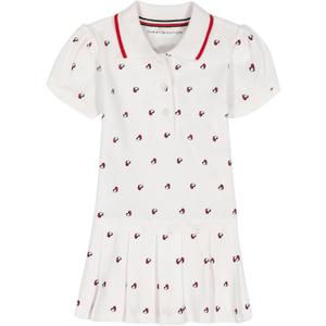 Girls' Pique Polo Dress (3T, White Heart Flag)