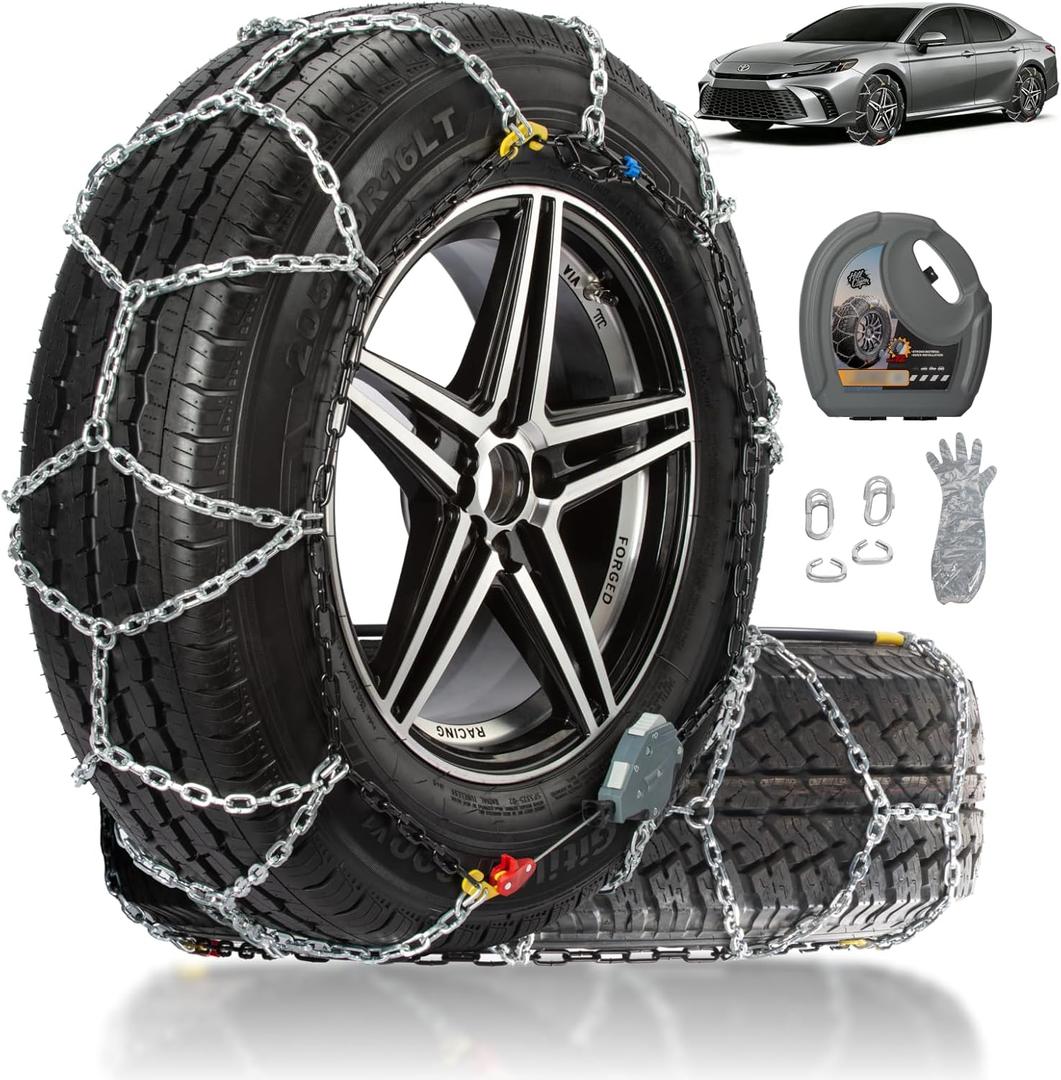 Auto Fixing Snow Chains for Car Tires, Tire Chains for Passenger Cars, Sedan, SUVs, Quick Fit & Easy Installation Snow Tire Chains, Portable Reusable Emergency Tire Traction Chain, Set of 2 (HPK-1550)