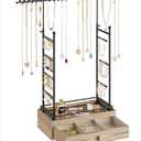 MODOWEY Metal Jewelry Holder Organizer Stand for Earring Bracelet Ring, Necklace Display Tree with Wood Drawer, Extra Large Storage Rack for Women Men, Tall Hanger Tower for Dresser Space-Saving Oak