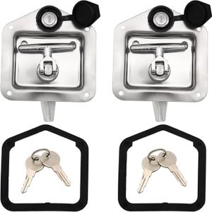 LEIMO KPARTS T-Handle Latch,2 Truck Tool Box Latch Stainless Lock Replacement Handle with 4 Keys For Camper RV Trailer Door ToolBox
