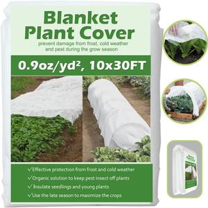 Plant Covers Freeze Protection 10 ft x 30 ft Floating Row Cover 0.9oz/yd Garden Fabric Plant Cover for Winter Frost/Sun Pest Protection (10FT X 30FT)