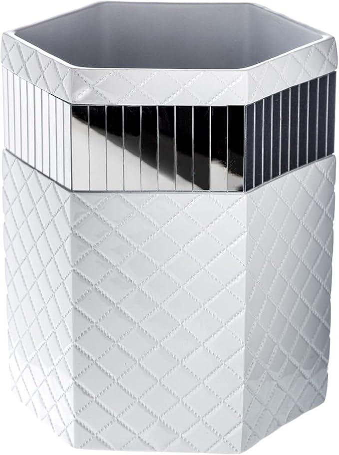 Creative Scents Quilted Mirror White Bathroom Trash Can 1.58 Gal / 6L – Decorative Waste Basket for Bathroom  Space Friendly Mirrored Wastebasket Bin, for Elegant Powder Room or Bedroom Decor