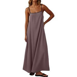 Lepunuo Summer Dresses for Women Casual Maxi Dresses Contrast Spaghetti Strap Sundresses Sexy Backless Dress, Medium (A - Purple Pink)