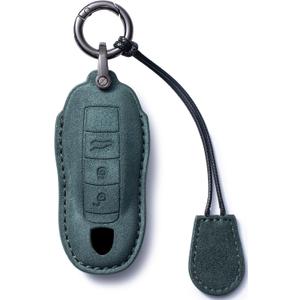 Suede Genuine Leather Smart Key Fob Case with Leather Key Strap Compatible for Porsche 718, Porsche 911, Porsche Panamera, Porsche Cayenne