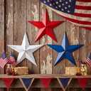 3 Pcs 12'' Patriotic Metal Barn Stars for Outside Wall Decor 3D Hanging American Flag 4th of July Red White and Blue Wall Art 250th Anniversary Country Rustic Farmhouse Art Decor