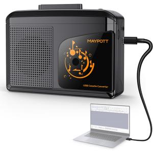 Cassette Tape Player, Maypott Portable Cassette Player Cassette Tape Recorder Audio Cassette to Digital Converter via USB, Compatible with PC/Laptops, Built-in Speaker&Headphone, Full Stereo