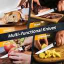 Steak Knives, 7 Pieces Steak Knife Set with Block, High Carbon Stainless Steel, Serrated Silverware Set, Black