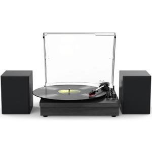 Record Player with Two Stereo Speakers, Wireless Playback Turntable with 3 Speed AUX Headphone Input and RCA Out Vinyl Record Player Black