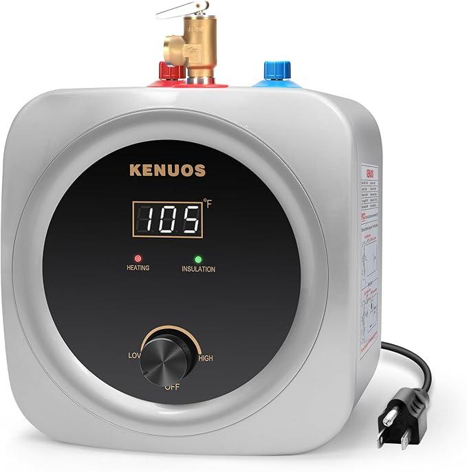 Mini Tank Water Heater Electric 2.5 Gallon Under Sink Instant Hot Water Heater with LED Dsiplay,T&P Valve,3-Way Diverter,110V 120V Point Of Use Water Heaters for Kitchen RV Bathroom White