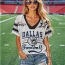 Football Jersey Shirt for Women Game Day Tshirt Football Season Outfits Fans Lover Shirts V Neck Y2k Baggy Tee Tops (X-Large, Light Gray-1)