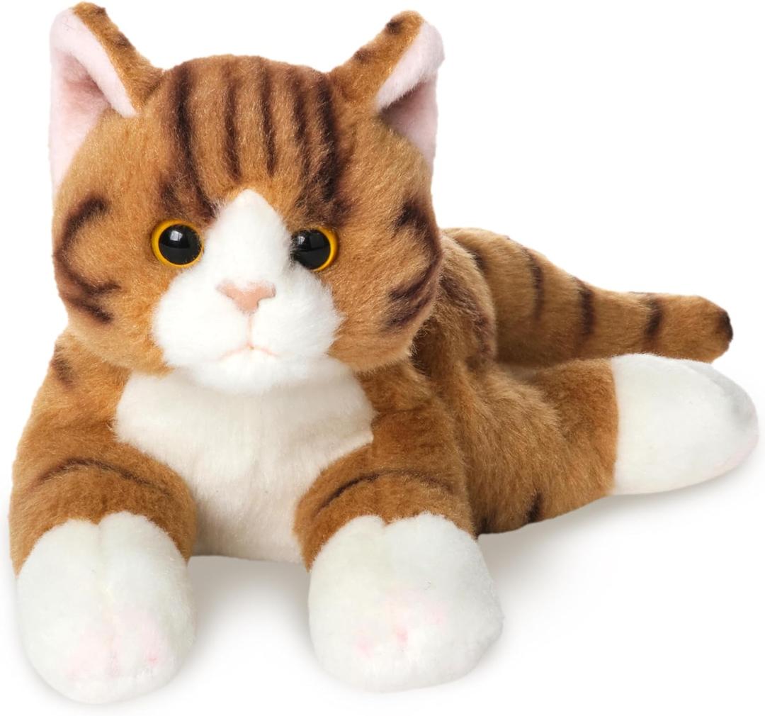 Bearington Lil' Tabby Orange Cat Stuffed Animal - 8" Realistic Tabby Kitten Plush Toy with Soft Fur and Lifelike Details for Toddlers and Feline Lovers - Adorable Cuddly Gift for Kids