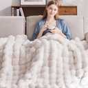 Anysay Heated Blanket Full Size with 1/2/4/6/8 Hours Auto-Off 10 Heat Level, 62'' * 84'' Cozy Faux Rabbit Fur Bubble Electric Blanket with Overheat Protection(White)