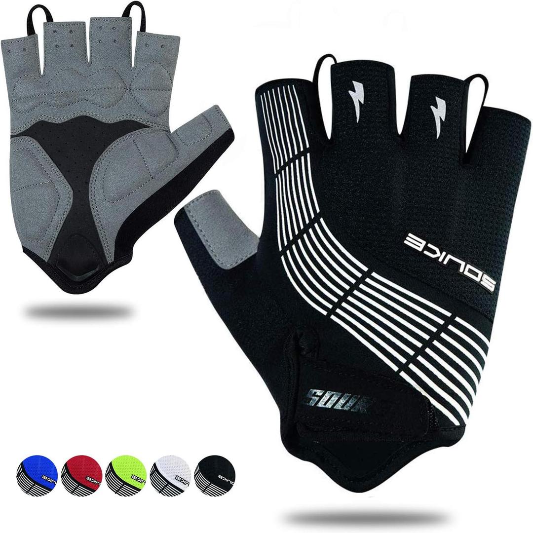 Souke Sports Cycling Bike Gloves - Padded Half Finger Bicycle Gloves with Shock-Absorbing, Anti-Slip, Breathable MTB & Road Biking Features for Men & Women (X-Large, Black-black)