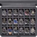 ROTHWELL 18-Slot Watch Case – Luxury Watch Box for Men, Real Glass Top, Lockable, Elegant Display for Collections (Carbon)