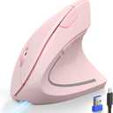 TECKNET Ergonomic Mouse, Rechargeable 2.4G+Bluetooth Vertical Mice 6 DPI Adjustable, Wireless Optical Carpal Tunnel Mouse Right Hand, Multi Device for Laptop, PC, Computer, MacBook, iPad - Pink