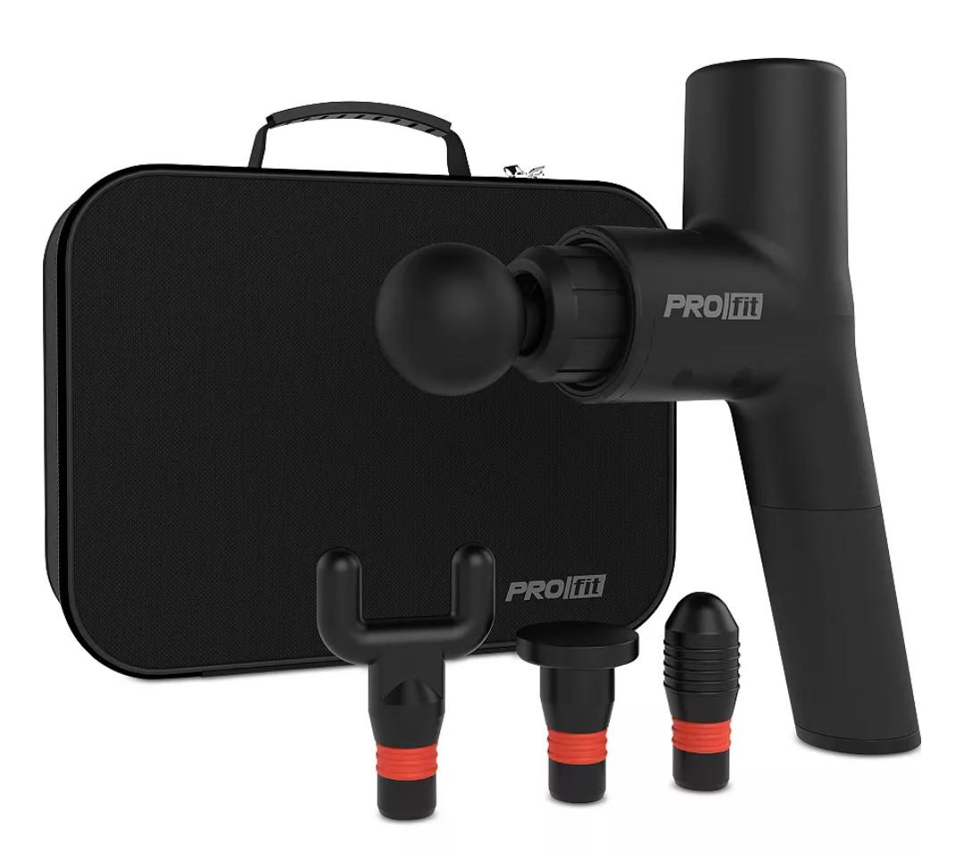 PROfit Percussion Muscle Massage Gun, Rechargeable Deep Tissue Full-Body Massager with Multiple Attachments, Black
