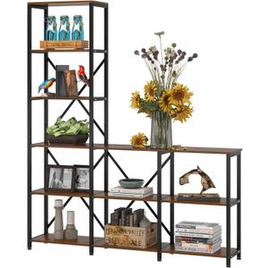 Tribesigns Modern 9 Shelves Bookshelves, Industrial Stepped Ladder Corner Etagere Bookcase, Rustic 6-Tier Display Open Shelf Storage Organizer for Living Room