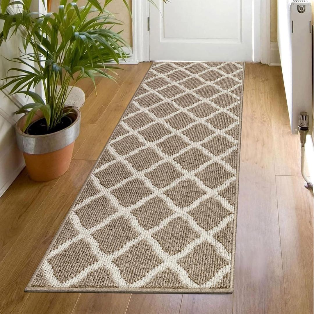 SHACOS Hallway Runner Rugs 2x6 ft Rug Runner for Entryway Kitchen Indoor Washable Non Slip Rubber Backing Dirt Trapping Doorway Entrance Runner Rug for Floor, Beige