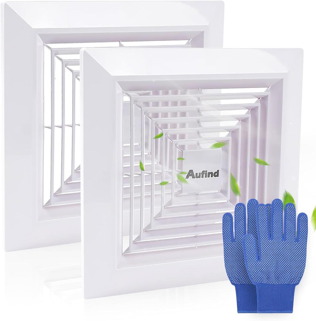 Aufind 2 Pcs 11" x11"Bathroom Exhaust Fan Cover with Spring, Square Ceiling or Wall Mounted Exhaust Fan, Ceiling Fan, Air Diffuser, Diverter Ventilation Hood, Ventilation Fan Plastic Cover