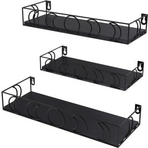 PHAREGE Moon Phase Floating Shelves Black, Set of 3 Small Decorative Wall Shelves for Book Plant Storage, Crystal Figurine Collectibles Display Shelf for Bedroom Kid Room