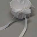 ATAILOVE Wedding Flower Girl Baskets with Pearl Handle, Satin Bowknot Flower Baskets for Flower Girl Pearl Collection, White