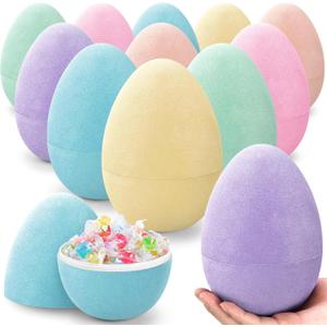 12 Pack 6" Pastel Flocked Easter Eggs Empty Large Fillable Easter Eggs Assorted Colors Plastic Fillable Eggshells Party Favors for Filling Treats Basket Stuffers Table Centerpieces Decor