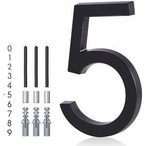Floating House Number 5, YIPLED 6 Inch Modern House Numbers for Home, Mailbox, Street (Black)