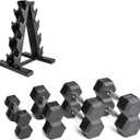 CAP Barbell Rubber Coated Dumbbell Weight Set with Vertical Rack | 100 lb, 150 lb, and 210 lb Options