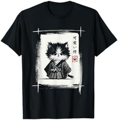 Samurai Cat Japanese Art Sumi-e Novelty Kawaii Funny Cat T-Shirt Small