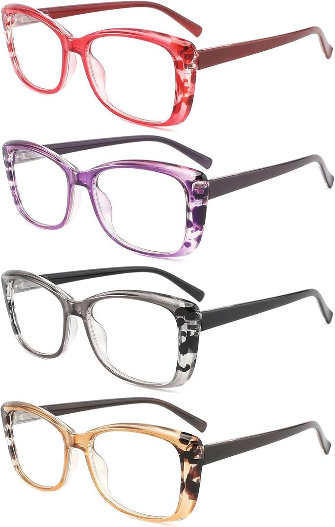 2 x IVNUOYI 4 Pack Reading Glasses Blue Light Blocking Readers for Women,Fashion Pattern Print Eyeglasses with Spring Hinge