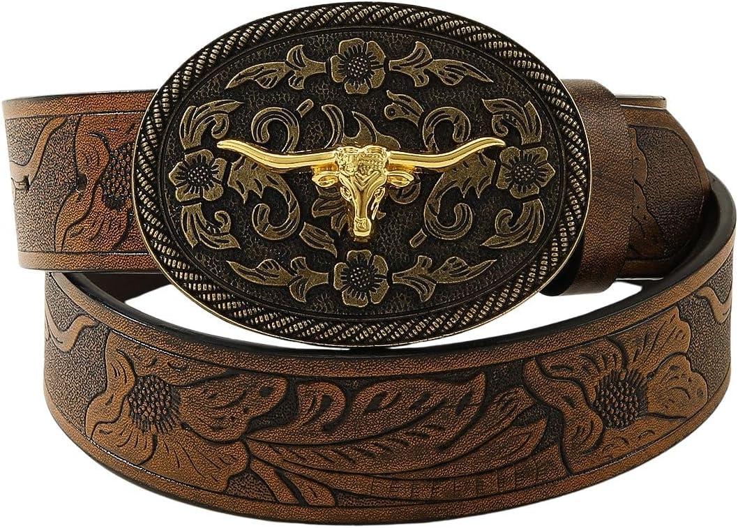 Verdusa Women's Vintage Western Leather Buckle Belt (Cow Brown)