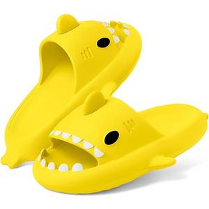 Kids Shark Slides Boys Girls Toddlers Cloud Slides Cute Cartoon Shower Pillow Slippers Non-Slip Novelty Open Toe Sandals with Extremely Comfy Cushioned Thick Sole Yellow 3-4 Big Kid